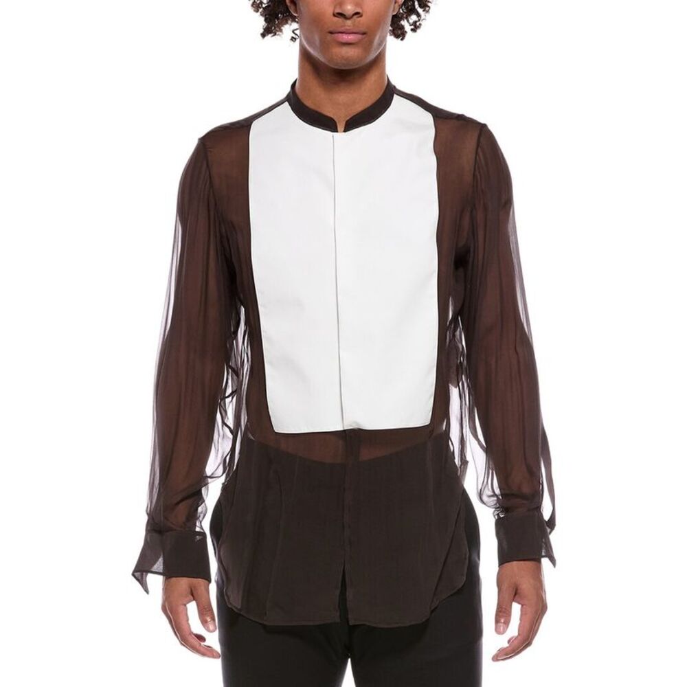 Valentino Mens Sheer Silk Shirt, Black